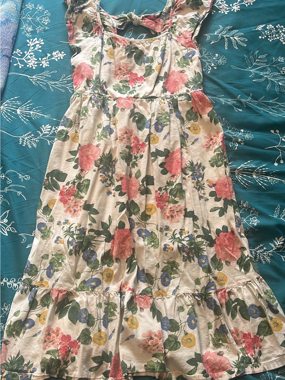 Old Navy Cream Floral Sundress with Pink and Blue Flowers